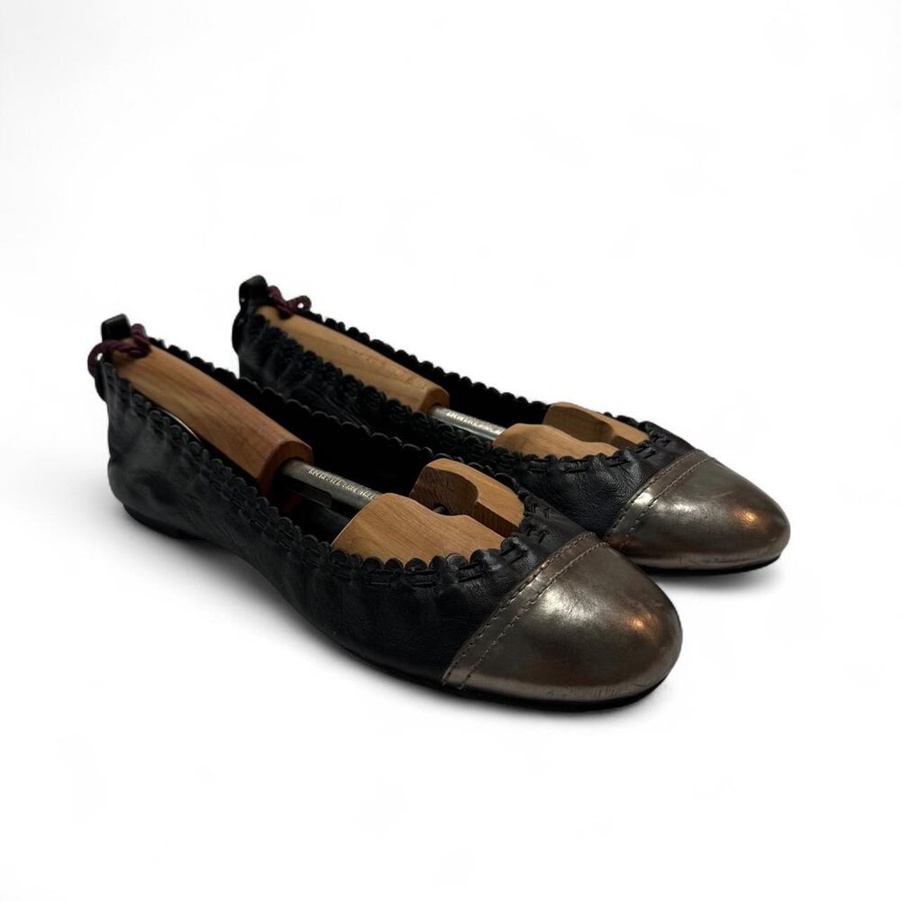 Tory Burch Ballet Black Leather Flats size 8 with Tory Burch emblems capped toes